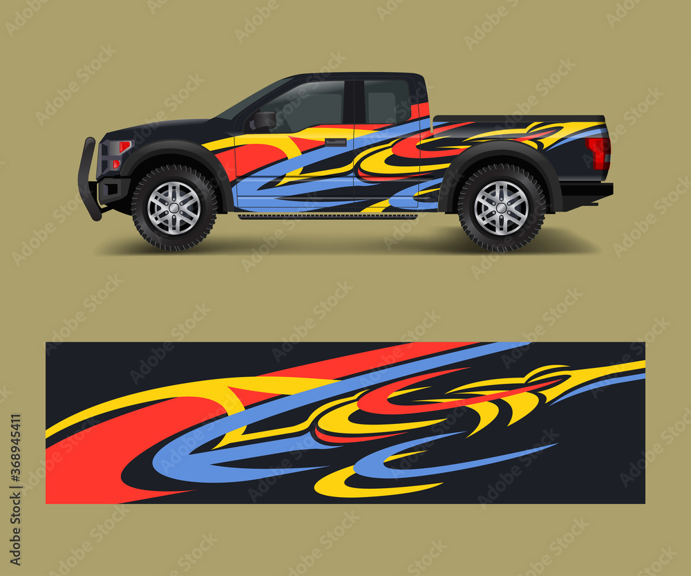 wrap graphic design vector for off road truck. Abstract sporty and adventure racing background. Full vector eps 10