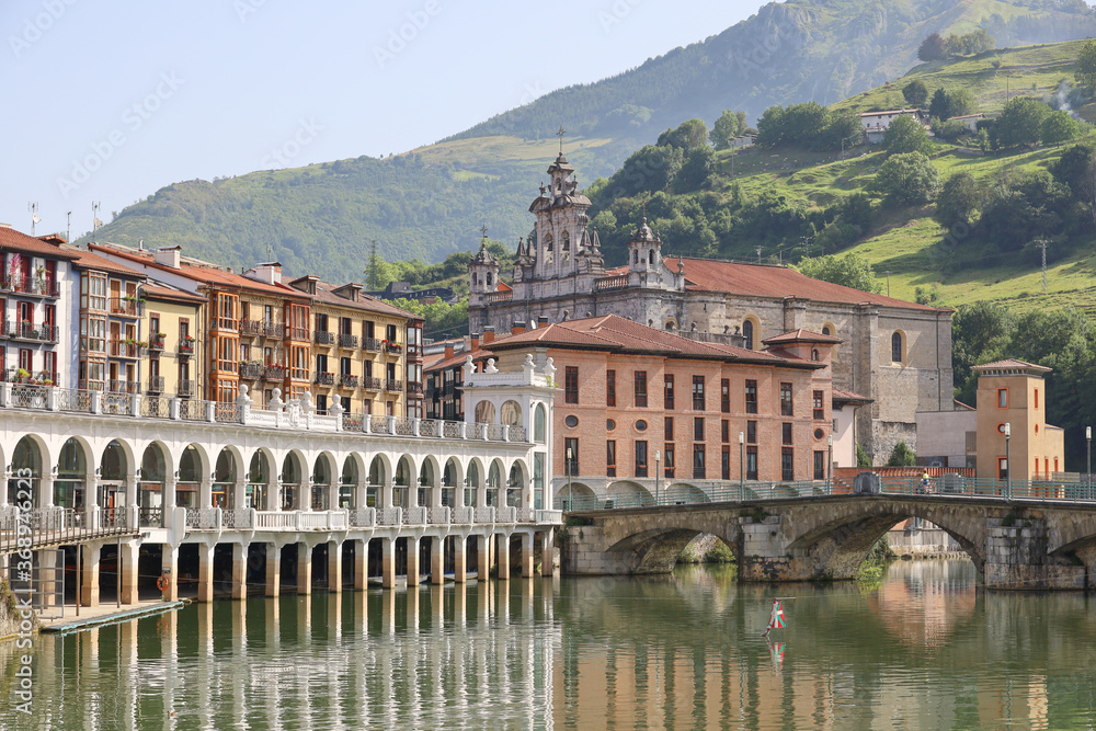 View of the centre of Tolosa and the Oria River, Basque Country, Spain