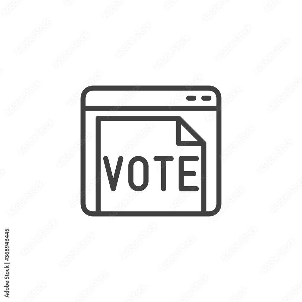 Online voting line icon. linear style sign for mobile concept and web design. Website with vote document outline vector icon. Symbol, logo illustration. Vector graphics Online voting line icon. linear style sign for mobile concept and web design. Website with vote document outline vector icon. Symbol, logo illustration. Vector graphics
