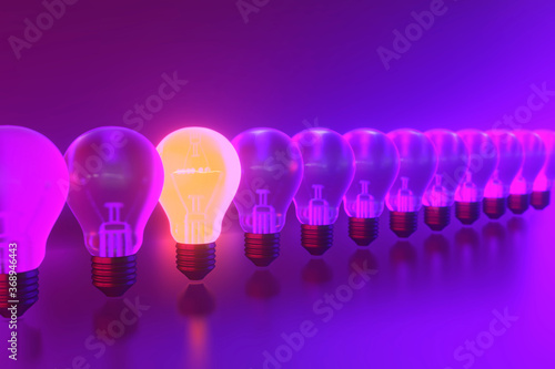 Εκτύπωση καμβά 3D rendering of Bulbs, Teamwork, leadership, management and uniqueness concept