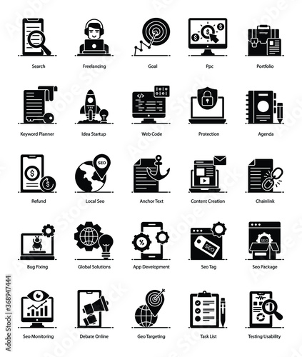 Pack Of Seo solid Icons 
