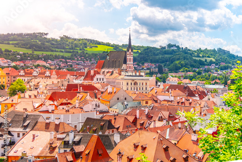 St Vitus church in the middle of historical city centre. Cesky Krumlov, Southern Bohemia, Czech Republic photo