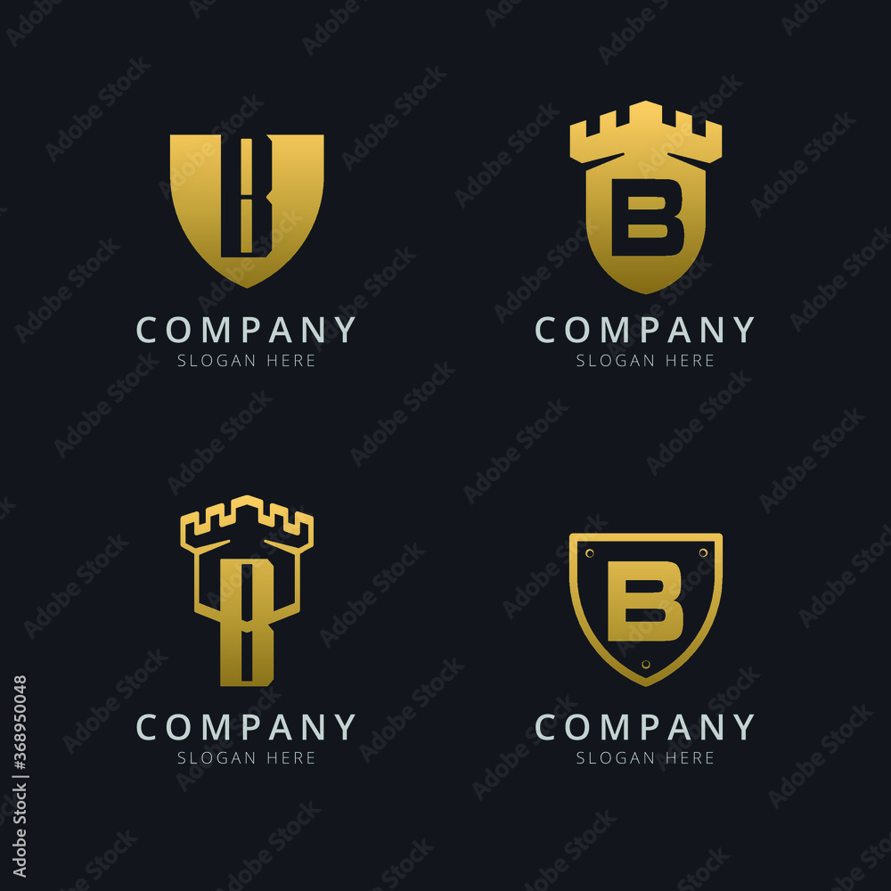 Initial Letter B and shield with golden style Initial Letter B and shield with golden style