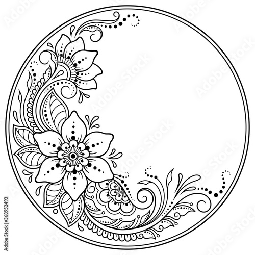 Frame in eastern tradition. Stylized with henna tattoos decorative pattern for decorating covers for book, notebook, casket, magazine, postcard and folder. Flower mandala in mehndi style.