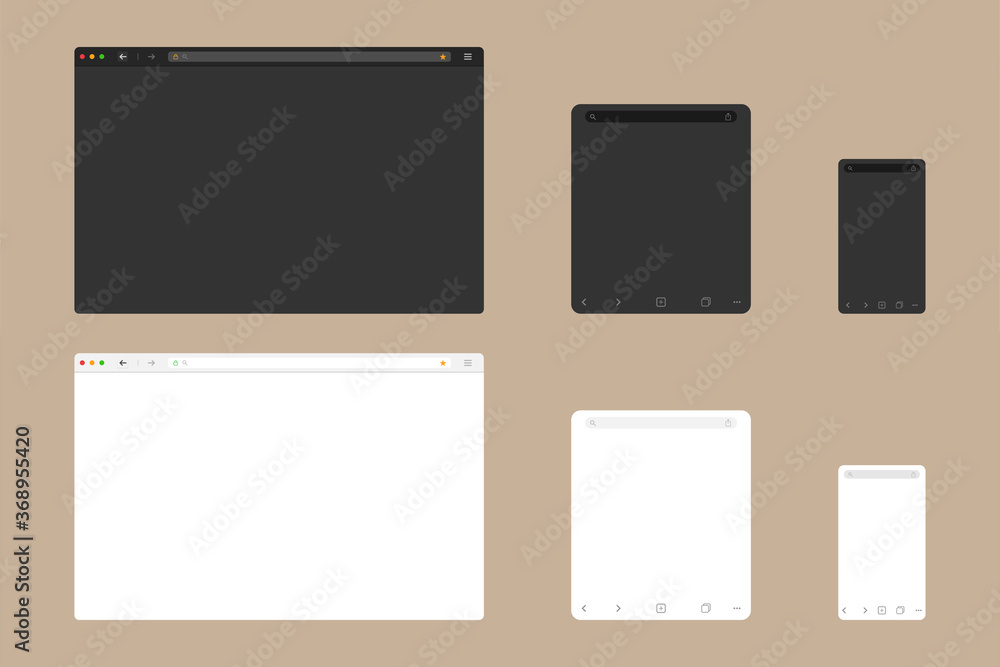 Web browser window mockup in light and dark modern flat design. Website ...