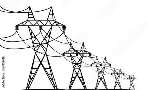 electric transmission lines - vector black silhouettes on white