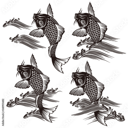 Illustration of the Japanese-style carp and wave,