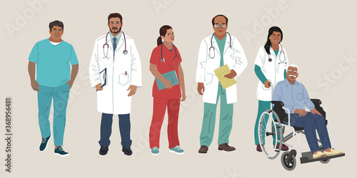 Indian Medics. Medical Characters. Doctors and nurses round portraits, team of doctors concept, medical office or laboratory. Modern flat vector concept digital people vector illustration