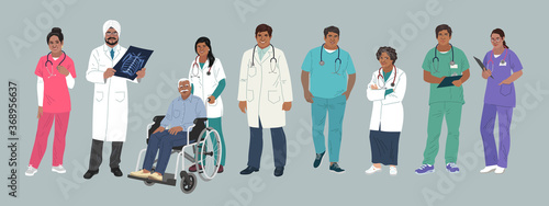 Indian Medics. Medical Characters. Doctors and nurses round portraits, team of doctors concept, medical office or laboratory. Modern flat vector concept digital people vector illustration