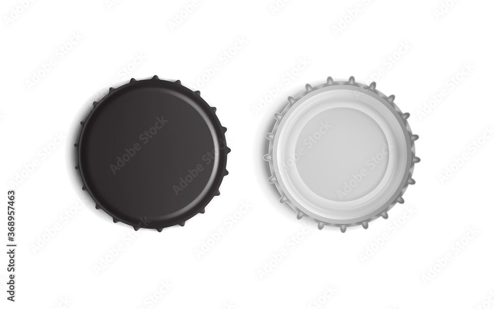 black bottle cap top and bottom view isolated on white background black bottle cap top and bottom view isolated on white background