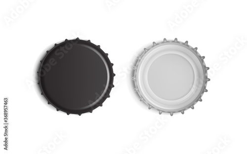 black bottle cap top and bottom view isolated on white background