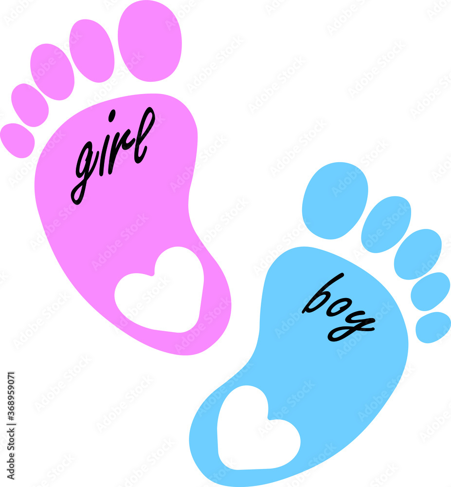 Cute, pink, blue footprint, vector illustration Cute, pink, blue footprint, vector illustration