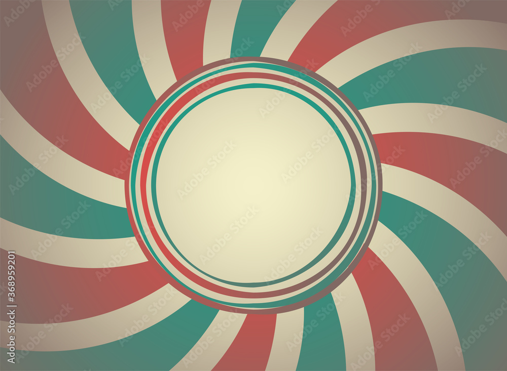 Sunlight retro background with vintage round frame for text. blue and beige color burst background.