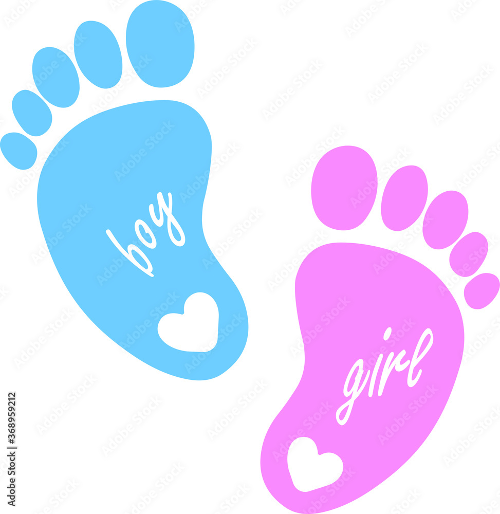 Cute, pink, blue footprint, vector illustration Cute, pink, blue footprint, vector illustration