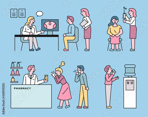 Patients who went to the hospital. They receive medical treatment, receive injections, and buy medicine from pharmacies.