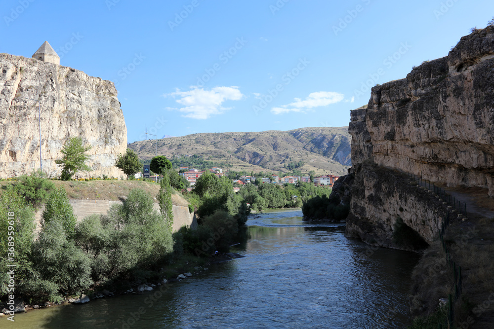 A view from Erzincan's Kemah district. A canyon located on the Blackwater River. Blackwater River is a tributary of the Euphrates River. Kemah, Erzincan, Turkey. A view from Erzincan's Kemah district. A canyon located on the Blackwater River. Blackwater River is a tributary of the Euphrates River. Kemah, Erzincan, Turkey.