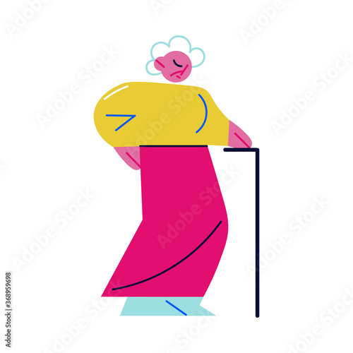 Old woman with club going to pharmacy vector illustration