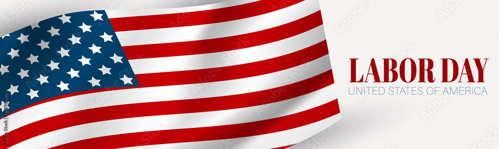 Labor Day banner or header. USA national federal holiday design. American flag background. Realistic vector illustration. Labor Day banner or header. USA national federal holiday design. American flag background. Realistic vector illustration.