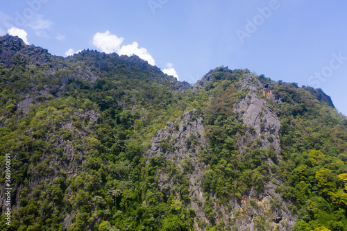 Arial view of rock mountain in with cloudy sky