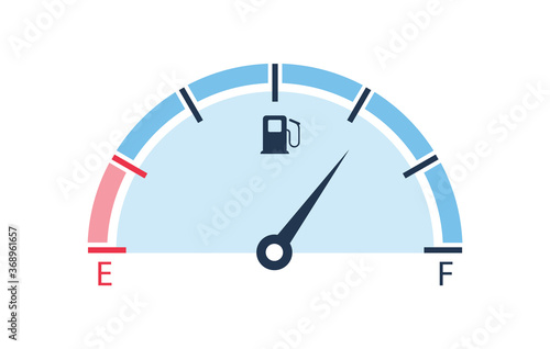 Fuel gauge. Indicator tank of fuel. Meter. Dashboard car. Vector icon.