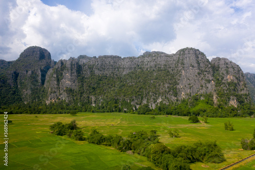 Arial view of rock mountain in with cloudy sky