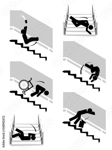 Pictogram set of falling down the stairs