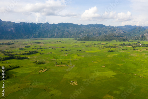 Arial view of rock mountain in with cloudy sky