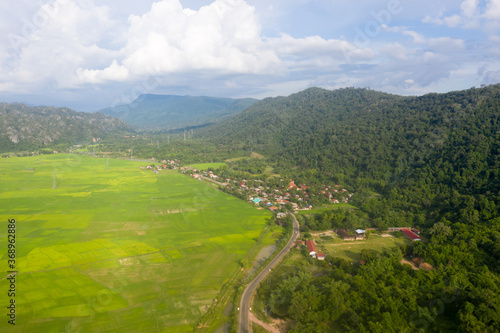 Arial view of rock mountain in with cloudy sky