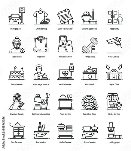 Hotel Services line Icons Pack 
