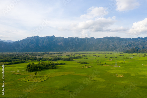 Arial view of rock mountain in with cloudy sky