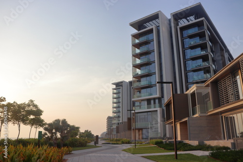 Townhouses in dubai on sea. Travelling in summer on holiday.