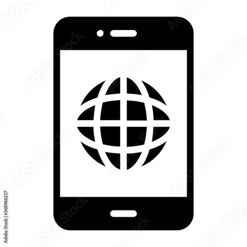 Global eBusiness Concept, Cellphone with World Map vector Color Icon design, Business and Finance Symbol on white background  