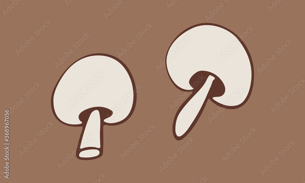 Vector doodle illustration of champignon mushrooms. Hand drawn healthy farm vegetable isolated on white background. Organic veggie grown in the garden. Vector doodle illustration of champignon mushrooms. Hand drawn healthy farm vegetable isolated on white background. Organic veggie grown in the garden.