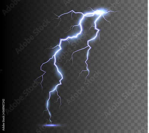 The power of lightning and shock discharge, thunder, radiance. Thunder bolt isolated.