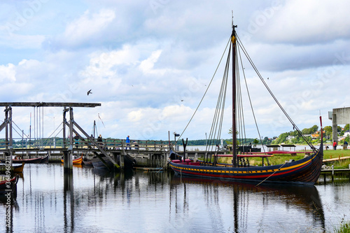 Tableau sur toile Roskilde, Denmark A viking ship outside the Viking Ship Museum