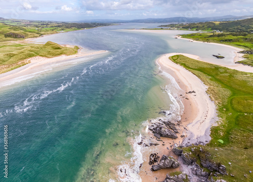 Aerial view of Doagh and five finger strand, north coast county Donegal, Ireland photo