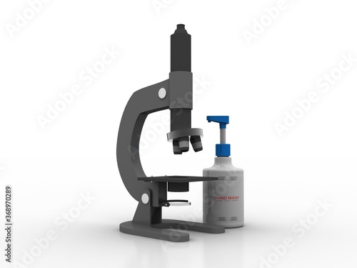 3d rendering virus testing Microscope with handwash