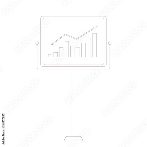 Investment income graph concept. Board with stock market diagram isolated on white background. Line art flat vector illustration. 