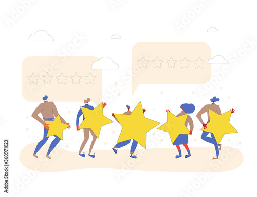 Feedback concept. People with stars in their hands