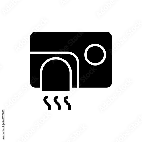 Concepto higiene en cuarto de baño. Icono plano secador de mano con aire caliente en color negro