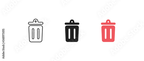 Trash can simple isolated icon set. Garbage line illustration concept in vector flat