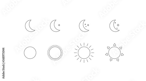 Sun and moon isolated line icon set. Night and day concept illustration in vector flat