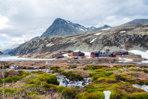 Panorama of Rondvassbu tourist cabins in Rondane national park, Rondane, Norway. Landscape and scenery concept. photo