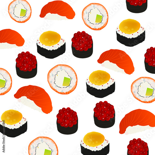 Bright background rolls and sushi on a white background