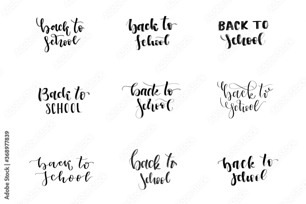 Vector set of isolated calligraphy logo of Back to School for decoration and covering on the white background.
Vector set of isolated calligraphy logo of Back to School for decoration and covering on the white background.