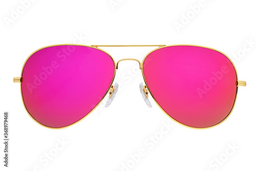 Pink mirror aviator sunglasses isolated on white background