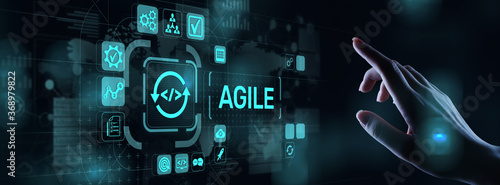 Agile development methodology concept on virtual screen. Technology concept. photo