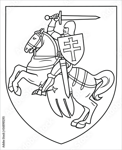 Vector linear illustration The Pahonia, horse rider, historical coat of arms of Belarus and  the Grand Duchy of Lithuania. The symbol of freedom Belarus. Symbol of the opposition forces of Belarus