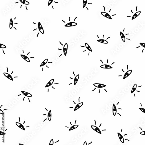 Seamless pattern with repeated eye drawn by hand. Doodle, sketch. Simple vector illustration. © Anne Punch