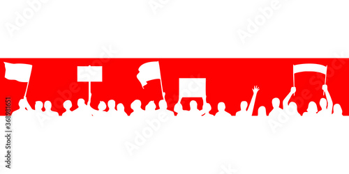 Vector illustration protesters in the background of the white-red-white flag.  The symbol of freedom Belarus. Symbol of protest in the presidential elections in Belarus in 2020